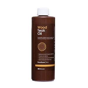Furniture Clinic Teak Oil | Wood Oil Protects and Cleans Outdoor and Indoor Furniture | Restores Wood & Prevents Drying & Deterioration | Natural Matte Finish | Safe for Daily Use, 17oz