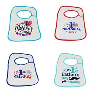 Hello Baby Wonder Baby’s First Mother’s Day, Memorial Day, Father’s Day, July 4th Bib Set – 4pk