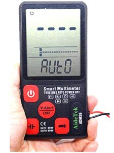 AideTek Mini Smart auto detect Tested parameters/Range 9999 Counts TRMS Multimeter ADMS9 Tester Voltmeter Ohm Resistance capacitance NCV Continuity diode hz Test bar beep Flashlight + 2 Extra Battery
