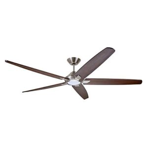 Dorian Eco 72 Inch Ceiling Fan with Light | Dimmable LED Fixture with Premium DC Motor | 6-Speed Wall Control with Brown Solid Wood Blades with and Downrod Mount, Brushed Steel