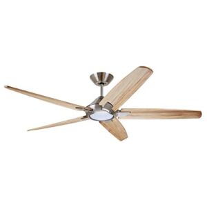 Dorian Eco 60 Inch Ceiling Fan with Light | Dimmable LED Fixture with Premium DC Motor | 6-Speed Wall Control with Natural Solid Wood Blades with and Downrod Mount, Brushed Steel