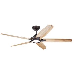 Dorian Eco 60 Inch Ceiling Fan with Light | Dimmable LED Fixture with Premium DC Motor | 6-Speed Wall Control with Natural Solid Wood Blades with and Downrod Mount, Oil Rubbed Bronze