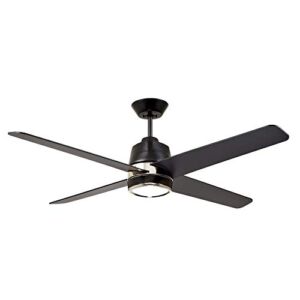 Luminance Kathy Ireland Home Zeke LED Ceiling Fan with Light Kit, 54 Inch | Modern Metal Fixture with 4-Speed Wall Control and Shatter Resistant Shade | Semi Flush Mount with Downrod, Barbeque Black
