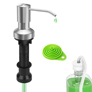 Kitchen Sink Soap Dispenser Brushed Nickel Countertop Soap Dispenser Pump with 47″ Extension Tube kit and 17 oz Bottle,Collapsible Funnel