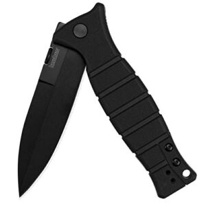 Kershaw XCOM Military-Style Pocketknife; 3.6-inch Black-Oxide Coated Blade and 8Cr13MoV Steel, Spearpoint Blade, Sharpened One Side, and Glass Filled Nylon Handle, Manual Open, Reversible Pocketclip