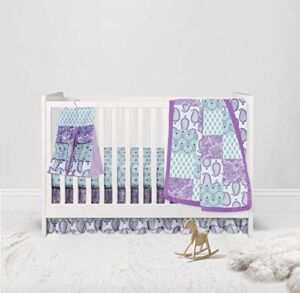Bacati – Girls 100 Percent Cotton 4 Piece Nursery Baby Crib Bedding Set for Girls US Standard Crib (Paisley Purple/Aqua)
