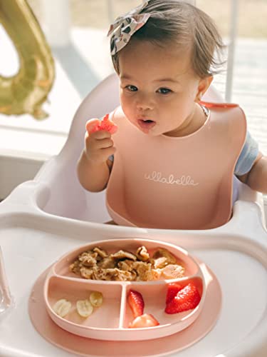 Ullabelle Suction 7 Pc Baby Feeding Set -BPA Free, 100% Food Grade Silicone- Microwave & Dishwasher Safe- 2 Silicone Bibs, 1 Suction Divided Toddler Plate, 1 Suction Bowl w/ Lid & 2 Spoons (Pink) | The Storepaperoomates Retail Market - Fast Affordable Shopping