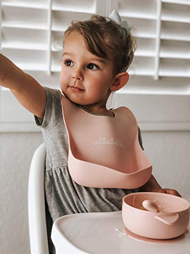 Ullabelle Suction 7 Pc Baby Feeding Set -BPA Free, 100% Food Grade Silicone- Microwave & Dishwasher Safe- 2 Silicone Bibs, 1 Suction Divided Toddler Plate, 1 Suction Bowl w/ Lid & 2 Spoons (Pink) | The Storepaperoomates Retail Market - Fast Affordable Shopping
