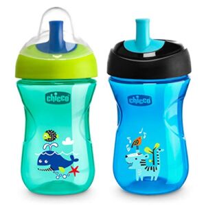 Chicco Sport Spout Trainer, Spill Free Baby Sippy Cup, 9 Months, Teal/Blue, 2 Count (Pack of 1)