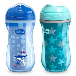 Chicco Insulated Rim Spout Trainer Spill Free Baby Sippy Cup 9oz Blue/Teal 12m+ (2pk)