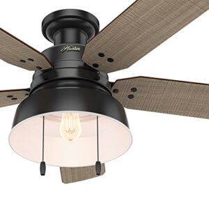 Hunter Fan 52 in. Outdoor Low Profile Ceiling Fan with LED Light kit in Matte Black (Renewed)