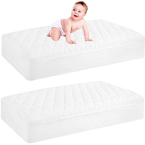 GRT 2 Pack Waterproof Crib Mattress Protector, Quilted Baby Mattress Cover Fitted Deep Pocket from 4″ up to 9″, Extra Soft Breathable & Noiseless Toddler Mattress Pad 52″x28″, White | The Storepaperoomates Retail Market - Fast Affordable Shopping