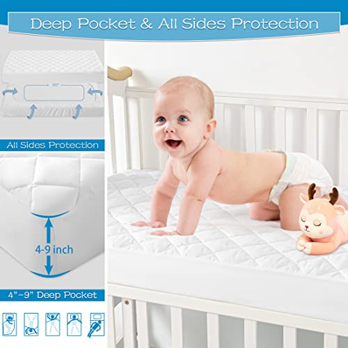 GRT 2 Pack Waterproof Crib Mattress Protector, Quilted Baby Mattress Cover Fitted Deep Pocket from 4″ up to 9″, Extra Soft Breathable & Noiseless Toddler Mattress Pad 52″x28″, White | The Storepaperoomates Retail Market - Fast Affordable Shopping