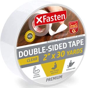 XFasten Double Sided Tape Clear, Removable, 2-Inch by 30-Yards, Ideal as a Gift Wrap Tape, Holding Carpets, and Woodworking