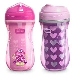 Chicco Insulated Rim Spout Trainer Spill Free Baby Sippy Cup 9oz Pink/Purple 12m+ (2pk)