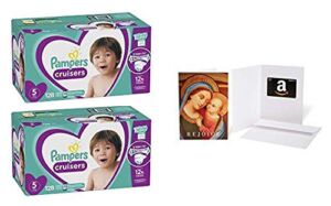 Diapers Size 5, 128 Count – Pampers Cruisers Disposable Baby Diapers (2 Qty) (Packaging May Vary) with Amazon.com $20 Gift Card in a Greeting Card (Madonna with Child Design)