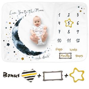 Luka&Lily Baby Milestone Blanket Boy – 60″x40″ Moon Baby Month Blanket for Boys – First Year Calendar Monthly Growth Chart – Baby Boy Shower Gifts
