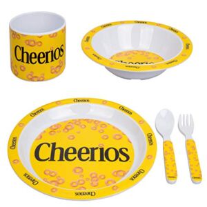 Cheerios 5pc Kids Plates Mealtime Feeding Set for Toddlers – Dinnerware Dish Set w Plate, Bowl, Cup, Utensils- BPA/PVC Free & Dishwasher Safe