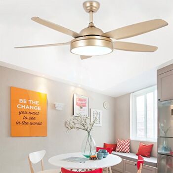 Morpholife Gold Ceiling Fan With Light, Champagne Chandelier Fan, Copper Electrical Fan With 5 Abs Blades For Indoor Room, Bedroom (Golden Finish) | The Storepaperoomates Retail Market - Fast Affordable Shopping
