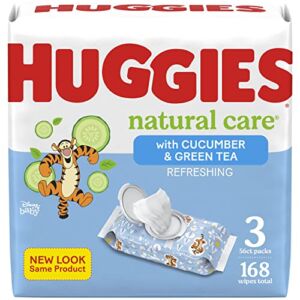 Baby Wipes, Huggies Natural Care Refreshing Baby Diaper Wipes, Hypoallergenic, Scented, 3 Flip-Top Packs (168 Wipes Total)
