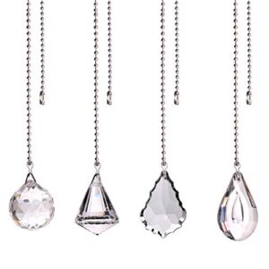 longsheng Clear Crystal Prism Drop Dazzling Crystal Ceiling Fan Pull Chain Pull Chain Extension with Connector for Ceiling Light Fan Set of 4 with Gift Box