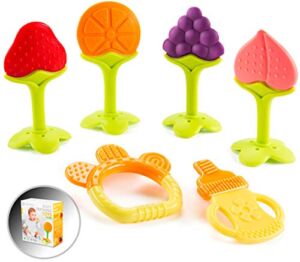 Baby Teething Toys for Newborn Infants (6-Pack) Freezer Safe Infant and Toddler Silicone Teethers Soothe Babies Gums, Perfect Baby Gift