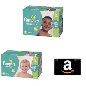 Diapers Size 5, 164 Count – with Diapers Size 6, 144 Count – and Amazon.com $20 Gift Card in a Greeting Card (Madonna with Child Design)
