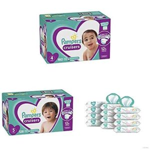 Pampers Bundle – Cruisers Disposable Baby Diapers Sizes 4, 160 Count & 5, 128 Count with Pampers Sensitive Water-Based Baby Wipes, 12 Pop-Top and Refill Combo Packs, 864 Count