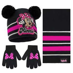 Disney baby girls Toddler Minnie Mouse Winter Hat, Scarf, and Gloves Or Mittens Ages 2-4 4-7 Cold Weather Hat, Black/Pink – Gloves Set, Years US