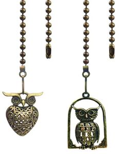 Hyamass 2pcs Vintage Different Owl Hollow Out Charm Pendant Ceiling Fan Danglers Fan Pulls Chain Extender with Ball Chain Connector