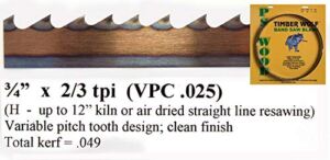 PS Wood Timber Wolf 99 3/4″ x 3/4″ x 2/3 tpi VPC Series Band Saw Blade