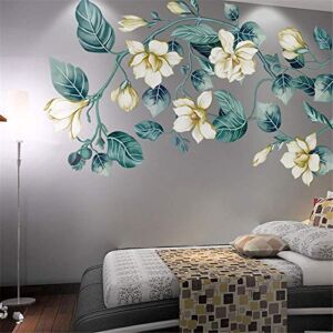 Amaonm Removable DIY 3D Blue Flower Vine White Floral Leaf Art Decor Kids Room Wall Sticker Girls Teens Bedroom Living Room Wall Decals Nursery Rooms Walls Mural Peel Stick Decor 4 Sheets of 12″x18″