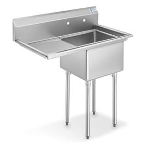 GRIDMANN NSF Stainless Steel 18″ Single Bowl Commercial Kitchen Sink with Left Drainboard – 12 in. Deep