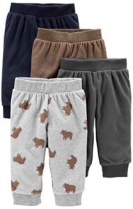 Simple Joys by Carter’s Baby Boys’ Fleece Pants, Pack of 4, Grey/Navy/Brown, Bear Print, 18 Months