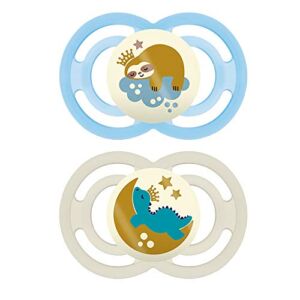 MAM Perfect Night Baby Pacifier, Patented Nipple, Glows in the Dark, 2 Pack, 16+ Months, Blue/Boy,2 Count (Pack of 1)
