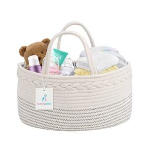 Luxury Little Baby Diaper Caddy Organizer – Rope Nursery Storage Bin for Boys and Girls – Large Tote Bag & Car Organizer with Removable Inserts – Baby Basket – Newborn Registry Must Haves.