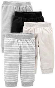 Simple Joys by Carter’s Unisex Babies’ Fleece Pants, Pack of 4, Light Grey/Dark Grey/Black, Stripe, 3-6 Months