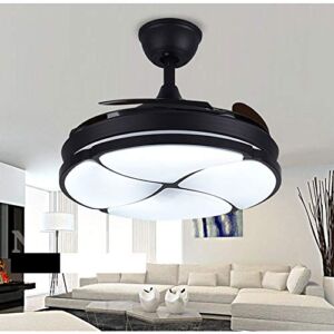 Modern Ceiling Fan Light with Remote Control, Dimmable LED Chandelier with Retractable Invisible Blades, Silent Motor, for Living Room Bedroom Restaurant (black)
