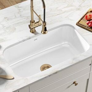 KRAUS KEU-14WHITE Pintura 16 Gauge Undermount Single Bowl Enameled Stainless Steel Kitchen Sink, 31 1/2-inch, White