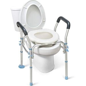 OasisSpace Stand Alone Raised Toilet Seat 300lbs – Heavy Duty Medical Raised Homecare Commode and Safety Frame, Height Adjustable Legs, Bathroom Assist Frame for Elderly, Handicap, Disabled