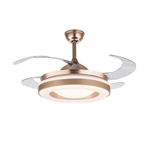 42 inch Modern Chandelier Ceiling Fan with Remote, Three Light Colors Ceiling Fan 4 Retractable Blades for Living Room Bedroom