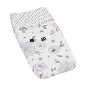 Sweet Jojo Designs Lavender Purple, Pink, Grey and White Changing Pad Cover for Watercolor Floral Collection – Rose Flower