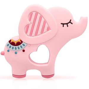 Bigspinach Soft Pink Elephant Teethers for Babies 0-6/6-12 months Silicone Teething Toy Gift for Girls Gum Massager Anxiety Relief Items