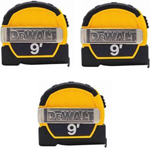 Dewalt DWHT33028M 9ft. Magnetic Pocket Tape Measure, Black and Yellow, 3 Pack