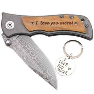 Corfara Laser Engraved Pocket Knife I Love You More, Gifts for Mens Anniversary, Boyfriend Birthday Gifts, Husband Gifts, Personalized Gifts for Men, Valentines Gift for Him
