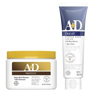 A+D Original Diaper Rash Ointment, Skin Protectant With Lanolin and 1 Pound Jar. with A+D Zinc Oxide Diaper Rash Treatment Cream, 4 Ounce Tube