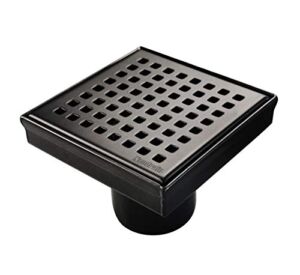 Neodrain 4-Inch Square Shower Drain with Removable Quadrato Pattern Grate,Brushed 304 Stainless Steel, with Watermark&CUPC Certified, Includes Hair Strainer,Black