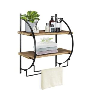 Y&ME 2 Tier Floating Bathroom Shelves with Towel Rack, Bathroom Shelves Over Toilet,White Bathroom Shelf Wall Mounted,Bathroom Towel Storage with Towel Rods for Household Decor
