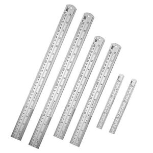 ZZTX Metal Ruler Stainless Steel Ruler Straight Edge Measuring Tool 6 Inch +12 Inch + 16 Inch 6 Pack Set