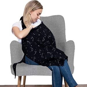 Cotton Nursing Cover – Large Breastfeeding Cover with Built-in Burp Cloth & Pocket – Soft, Breathable, Chemical-Free, 360° Coverage, Black Nursing Cover for Breastfeeding by San Francisco Baby